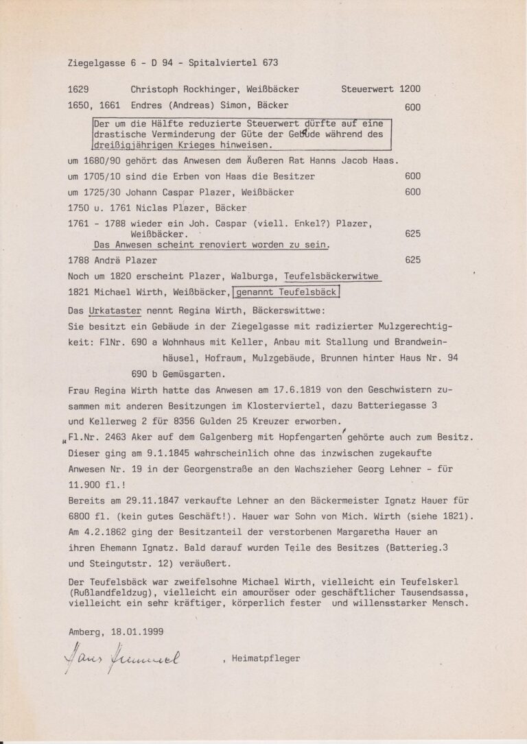 Hans Hummel, Heimatpfleger (local historian), History of Ziegelgasse 6