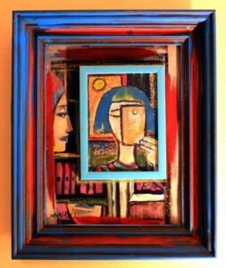 Daniel Pari's picture-in-picture with expressionist paintings.