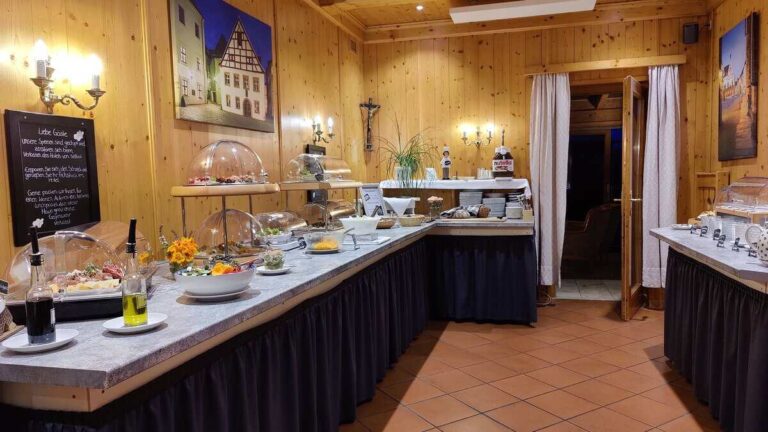 The breakfast buffet at Hotel Brunner in the early morning