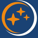 Das blaue Logo von Bett und Bike mit orangen und weißen Akzenten.
